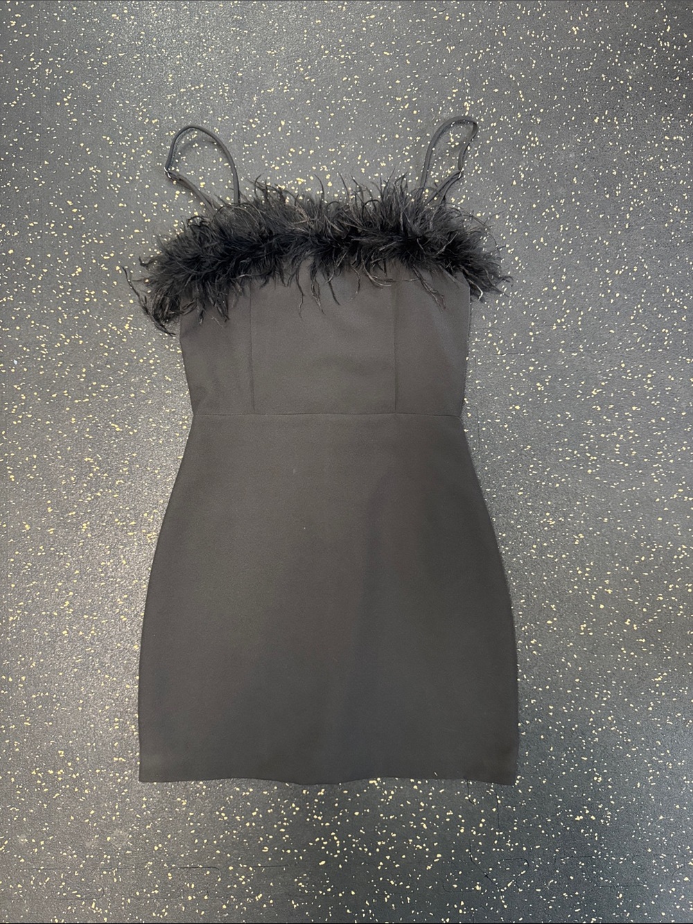 Edikted Black Feather-Trim Mini Dress with Spaghetti Straps